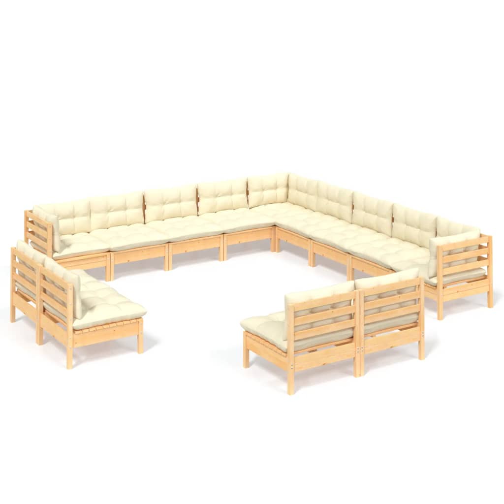 13 Piece Garden Lounge Set with Cream Cushions Solid Pinewood