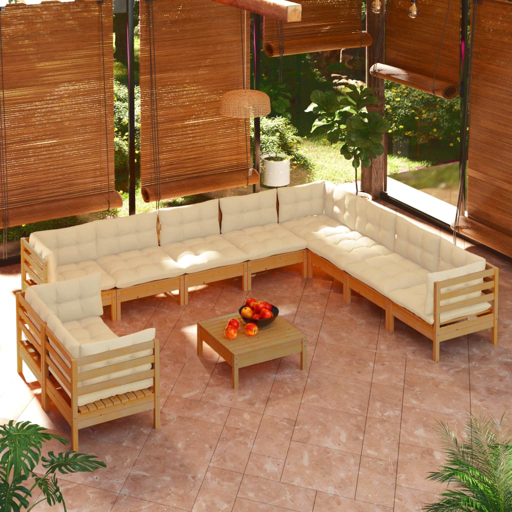 11 Piece Garden Lounge Set with Cushions Honey Brown Pinewood