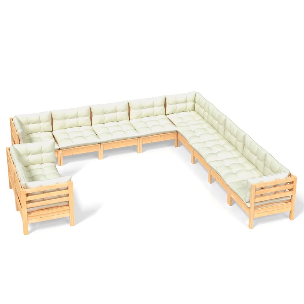 11 Piece Garden Lounge Set with Cream Cushions Solid Pinewood