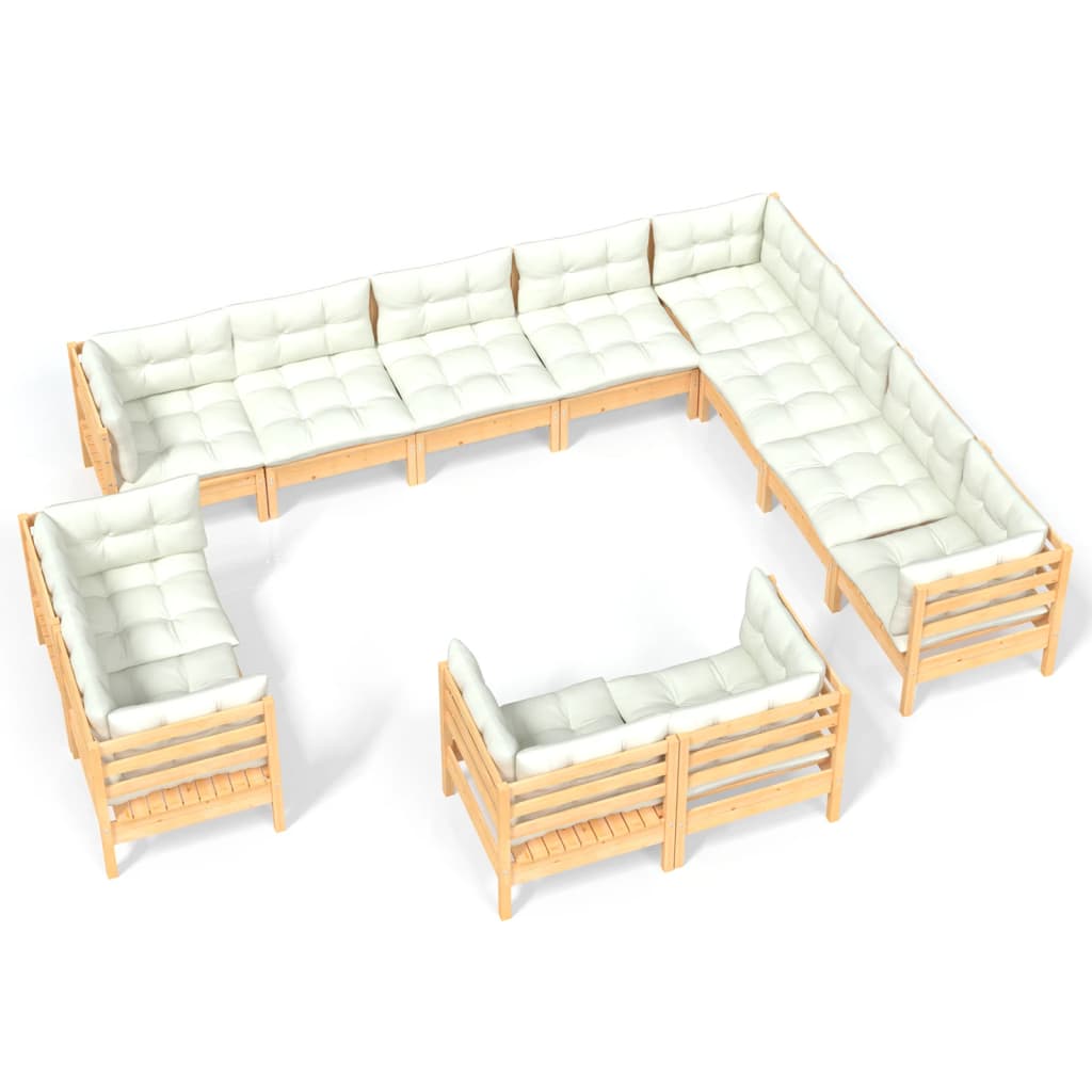 12 Piece Garden Lounge Set with Cream Cushions Solid Pinewood