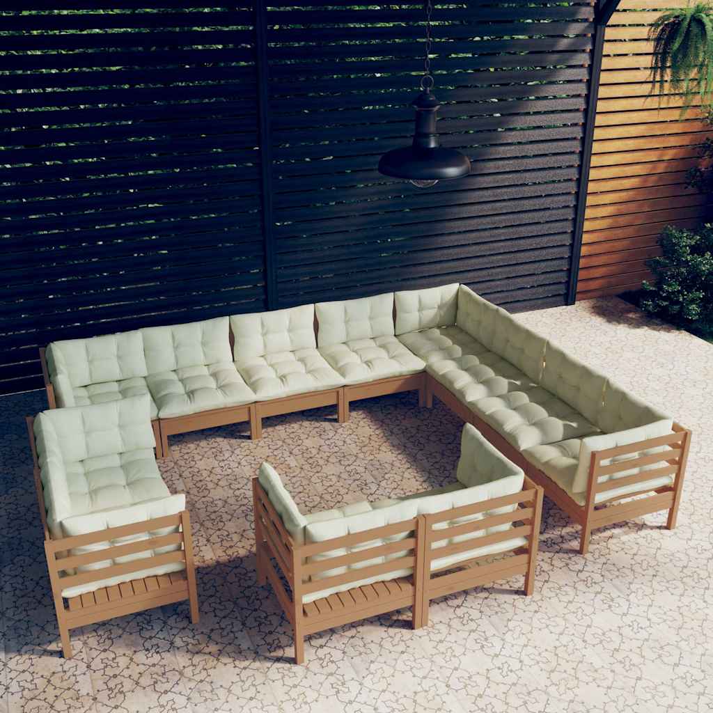 12 Piece Garden Lounge Set with Cushions Honey Brown Pinewood