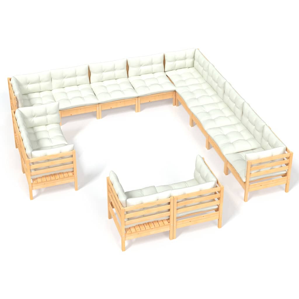 13 Piece Garden Lounge Set with Cream Cushions Solid Pinewood
