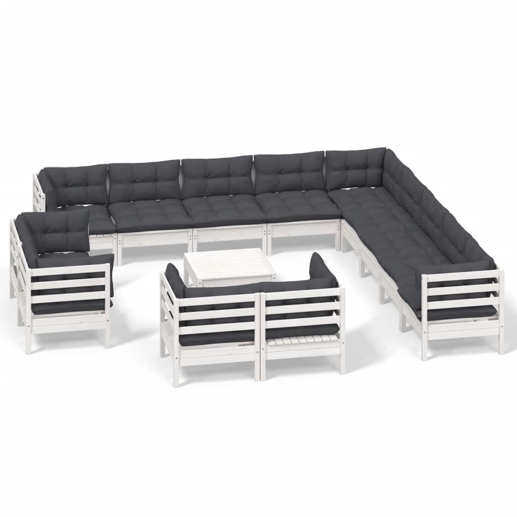 14 Piece Garden Lounge Set with Cushions White Solid Pinewood