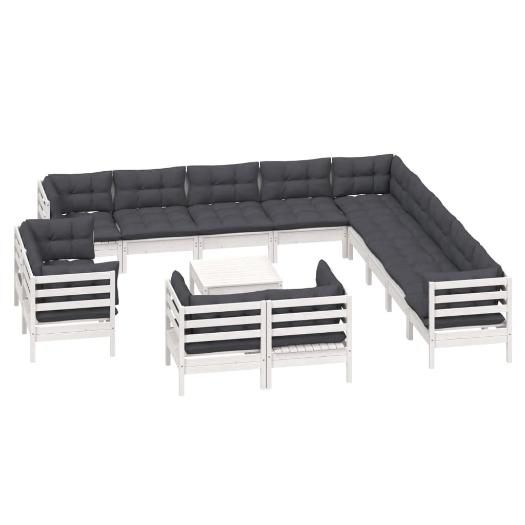 14 Piece Garden Lounge Set with Cushions White Solid Pinewood