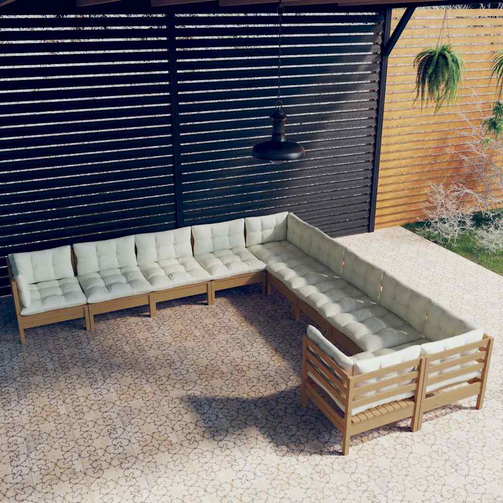 10 Piece Garden Lounge Set with Cushions Honey Brown Pinewood