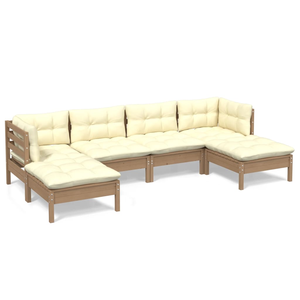 6 Piece Garden Lounge Set with Cushions Honey Brown Pinewood