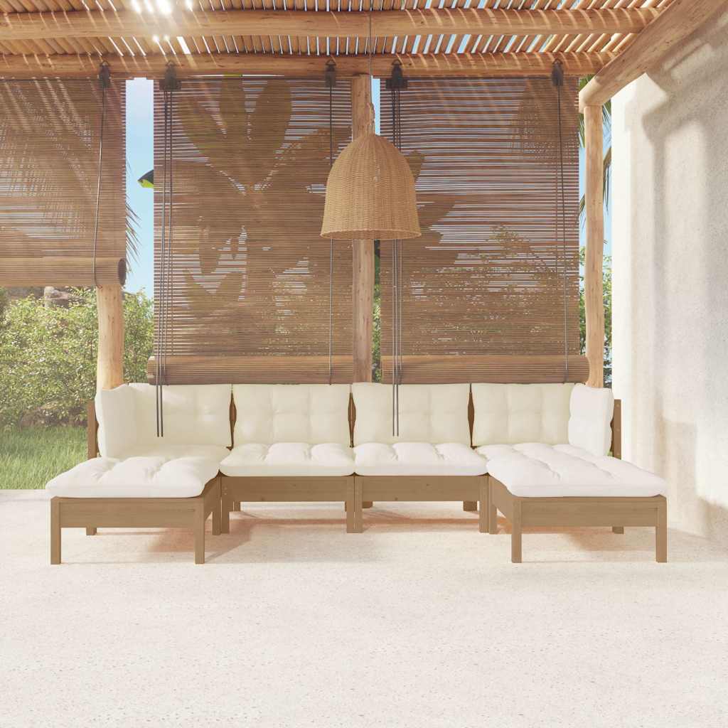 6 Piece Garden Lounge Set with Cushions Honey Brown Pinewood