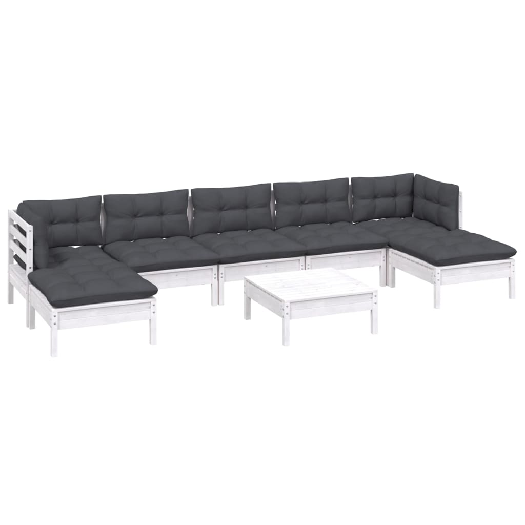 8 Piece Garden Lounge Set with Cushions White Pinewood