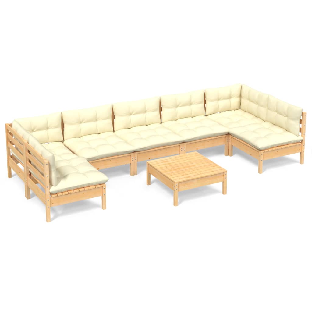 8 Piece Garden Lounge Set with Cream Cushions Solid Pinewood