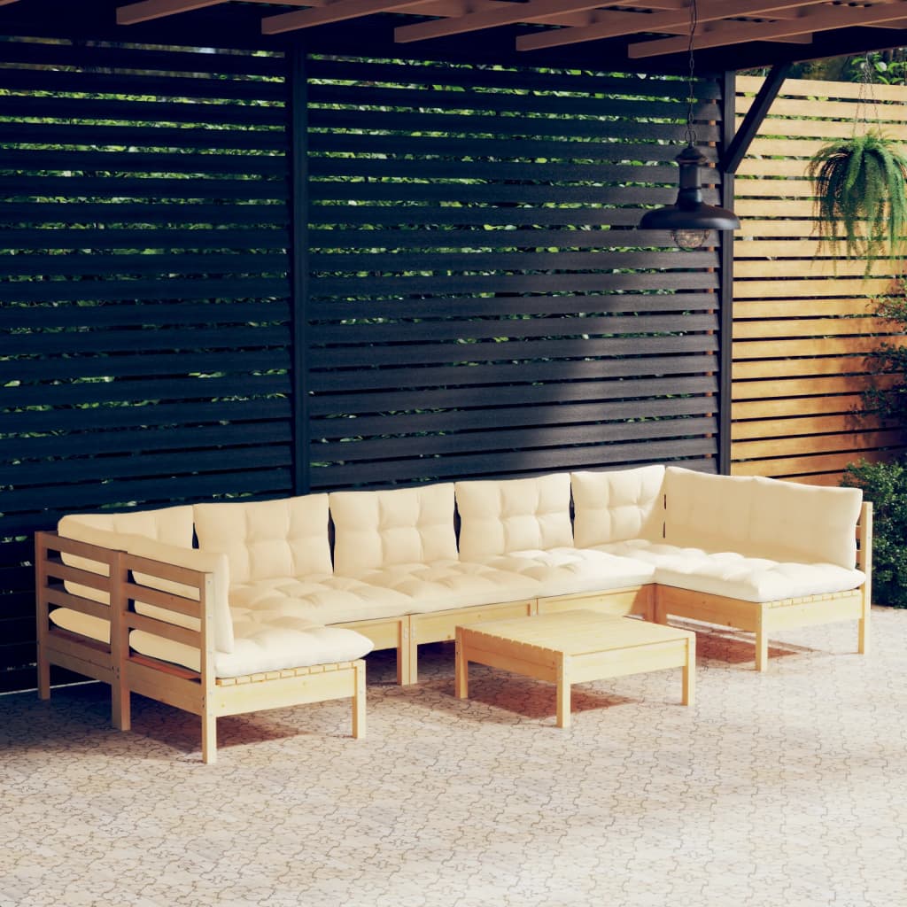8 Piece Garden Lounge Set with Cream Cushions Solid Pinewood