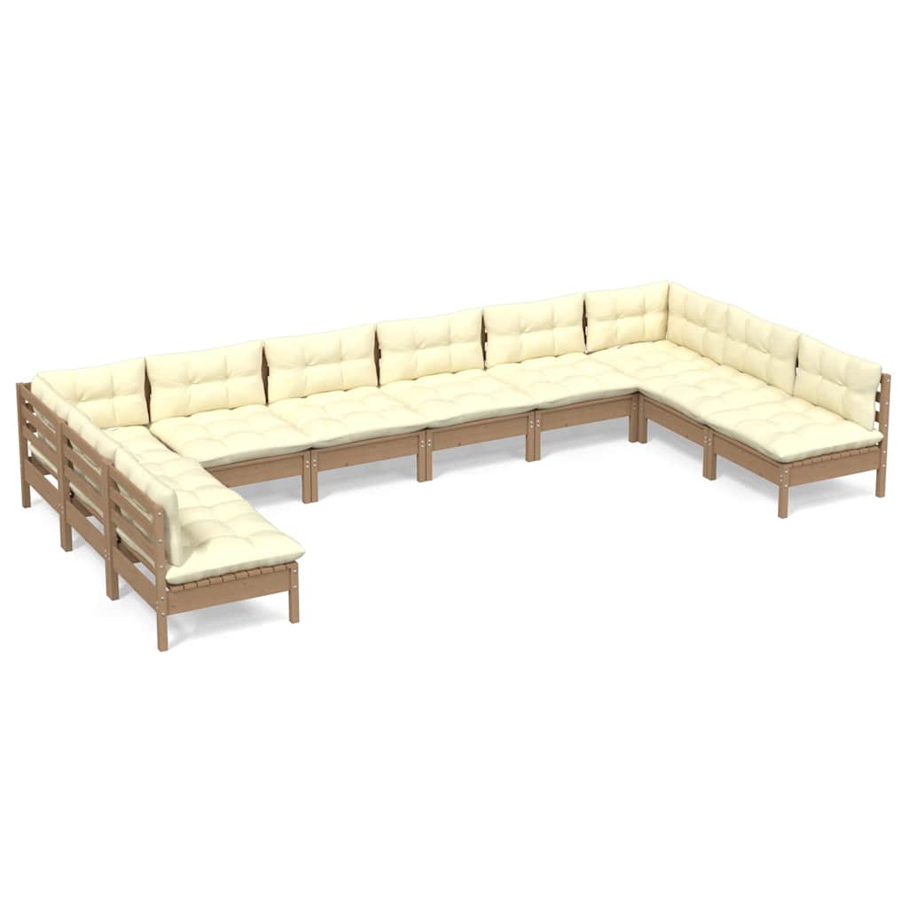 10 Piece Garden Lounge Set with Cushions Honey Brown Pinewood