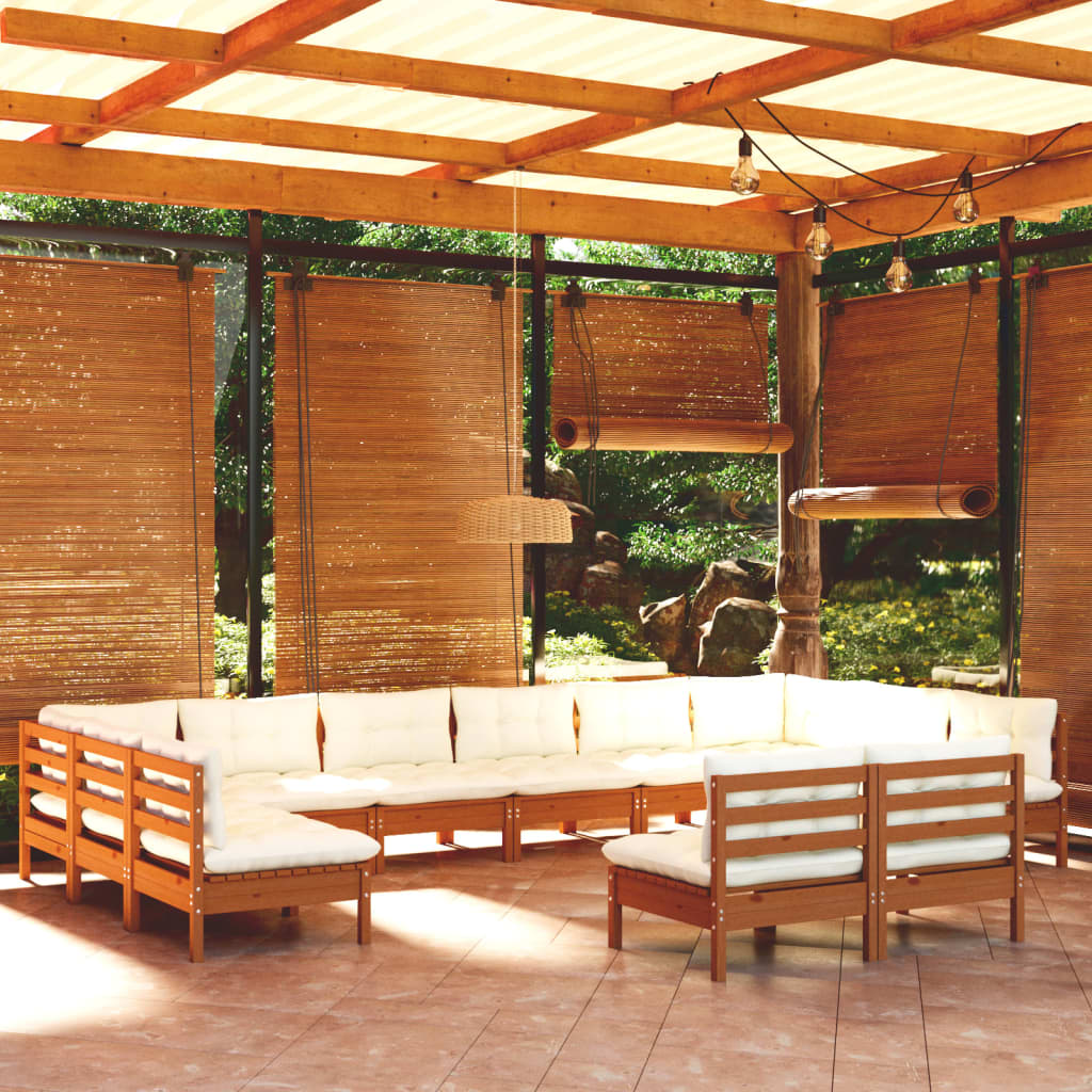 12 Piece Garden Lounge Set with Cushions Honey Brown Pinewood