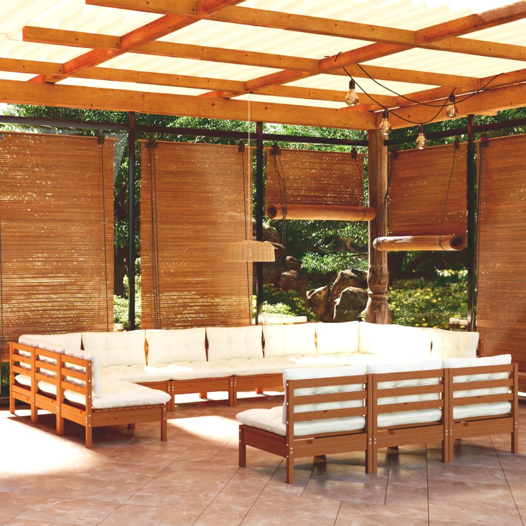 13 Piece Garden Lounge Set with Cushions Honey Brown Pinewood