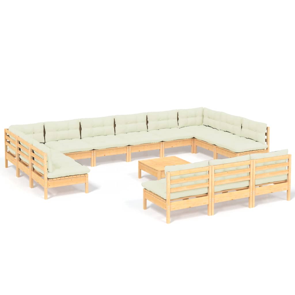 14 Piece Garden Lounge Set with Cream Cushions Solid Pinewood