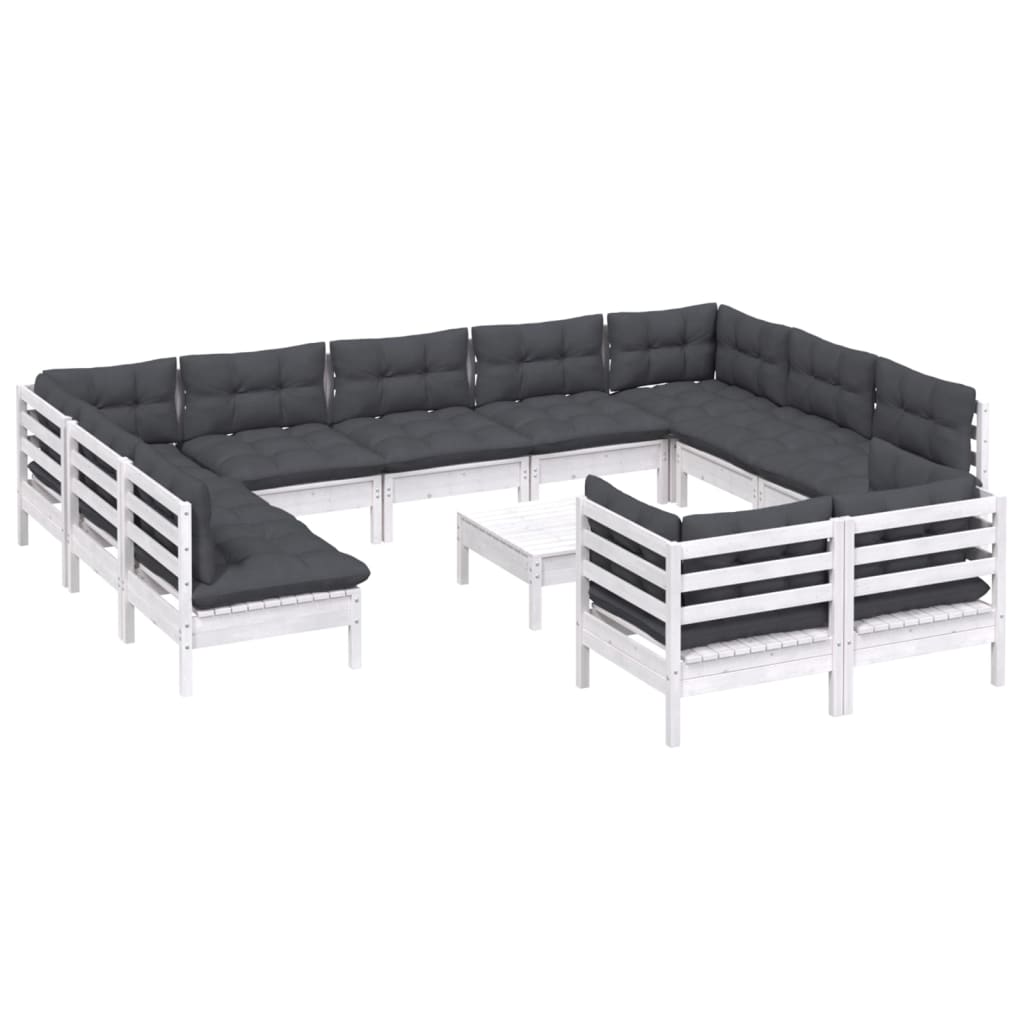 12 Piece Garden Lounge Set with Cushions White Solid Pinewood