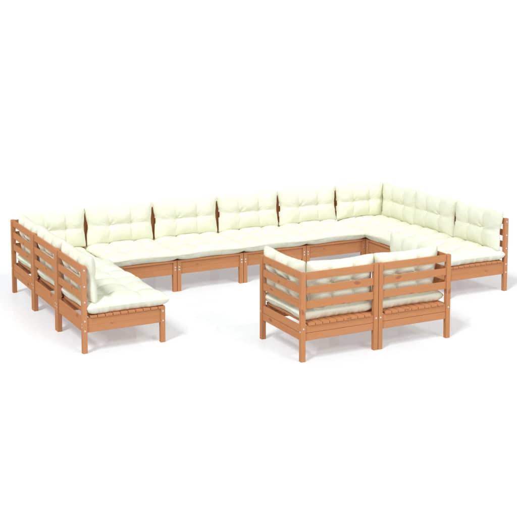 12 Piece Garden Lounge Set with Cushions Honey Brown Pinewood