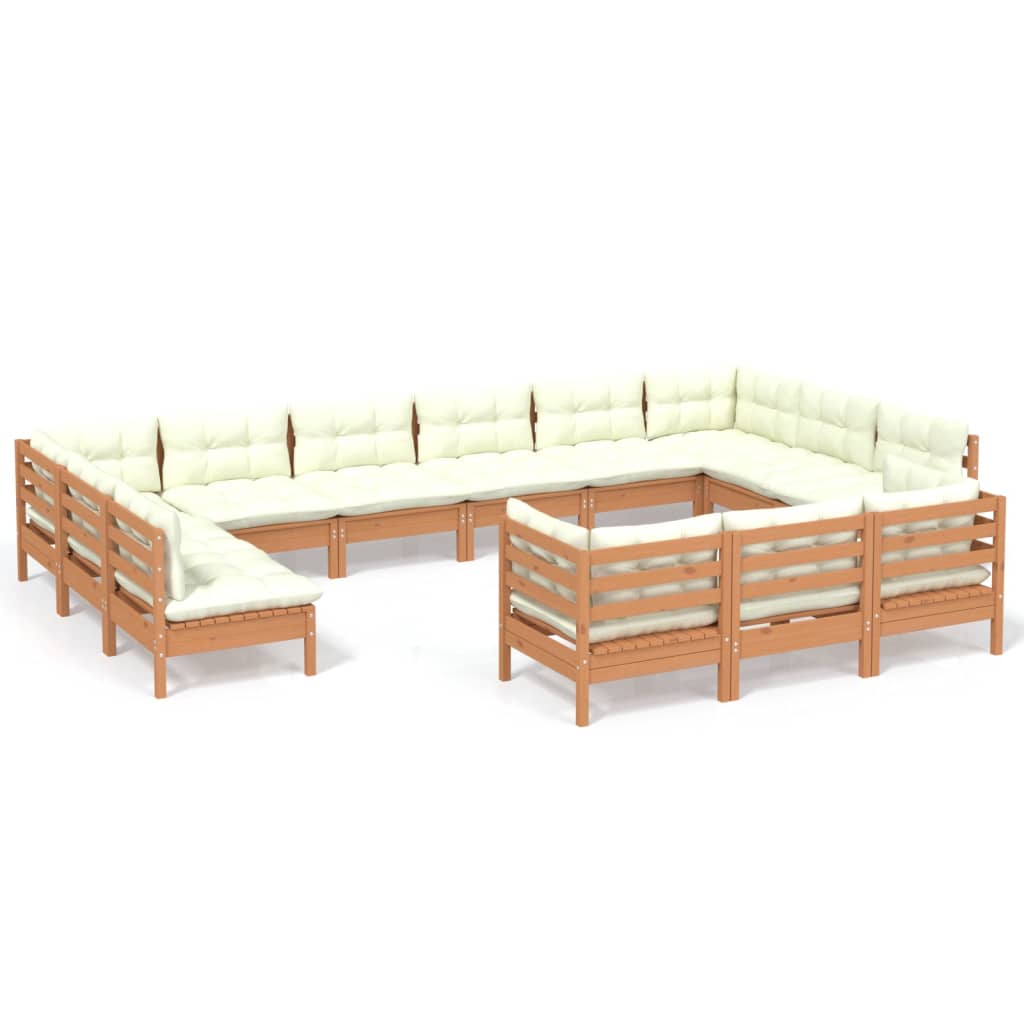 13 Piece Garden Lounge Set with Cushions Honey Brown Pinewood