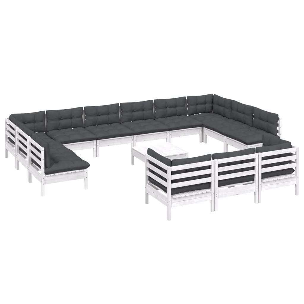 14 Piece Garden Lounge Set with Cushions White Pinewood