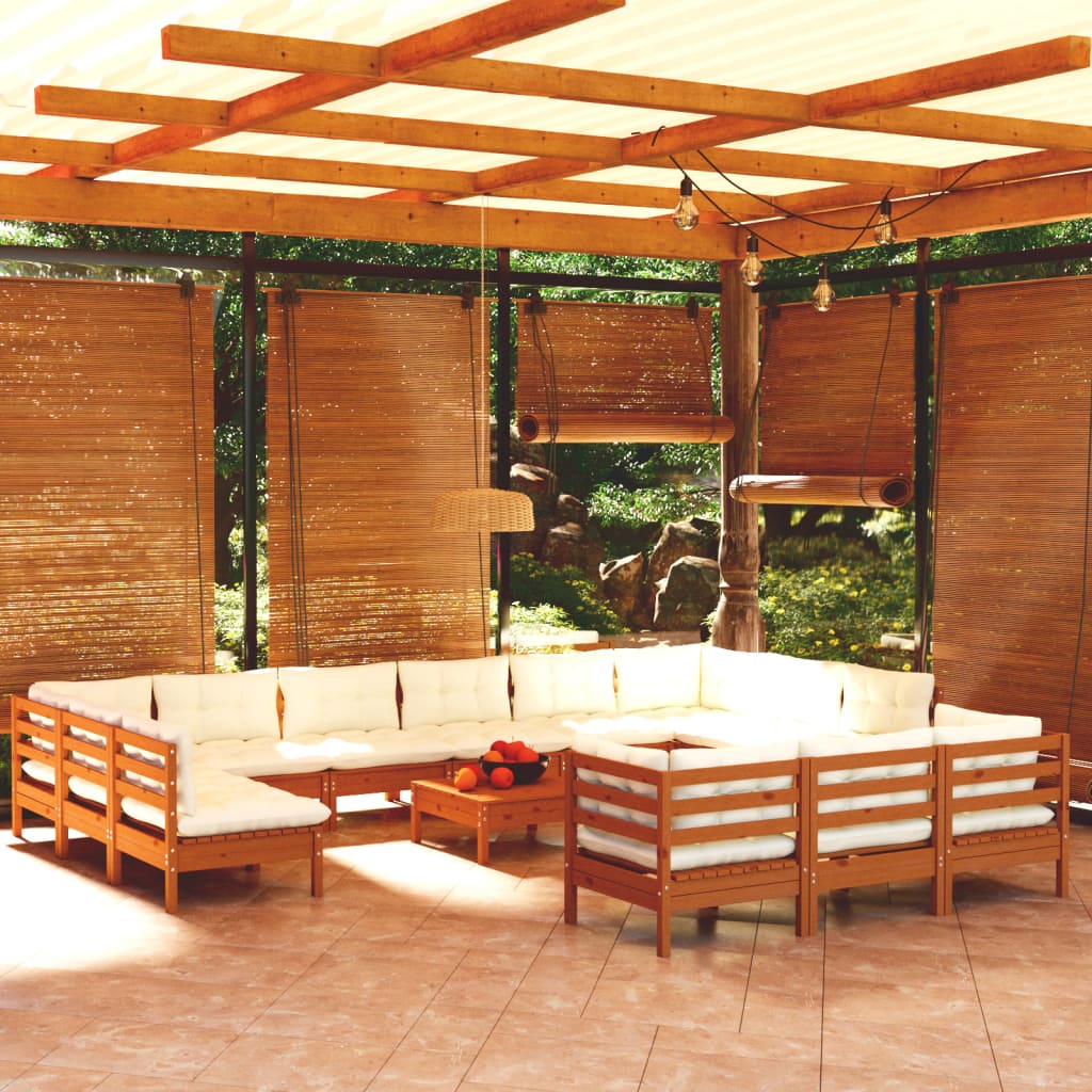 14 Piece Garden Lounge Set with Cushions Honey Brown Pinewood