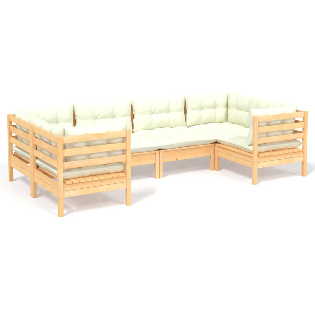 6 Piece Garden Lounge Set with Cream Cushions Pinewood