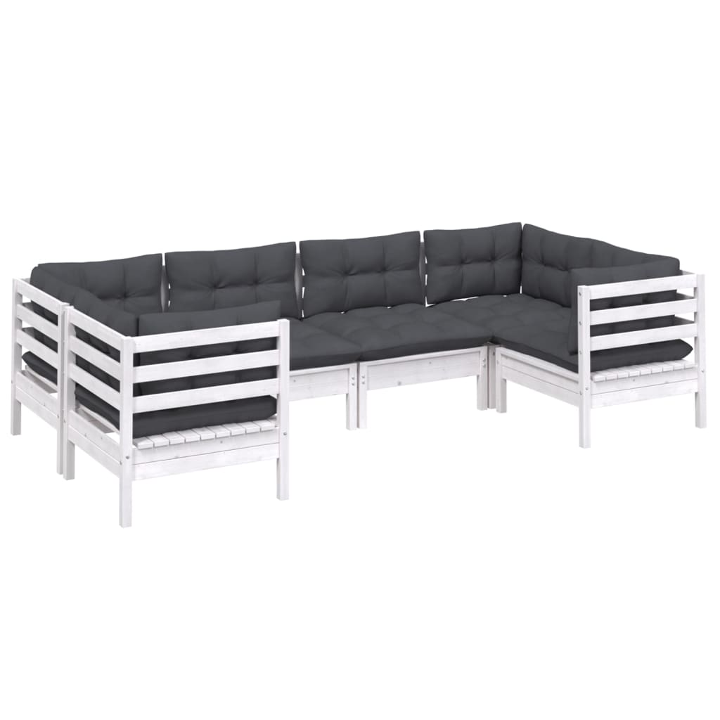 6 Piece Garden Lounge Set with Cushions White Pinewood