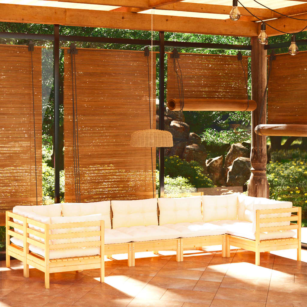 7 Piece Garden Lounge Set with Cream Cushions Pinewood