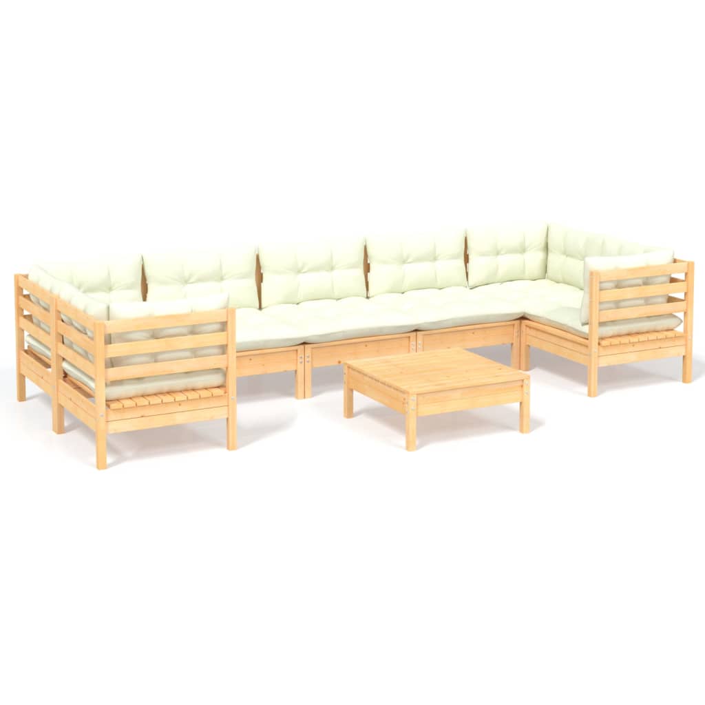 8 Piece Garden Lounge Set with Cream Cushions Pinewood