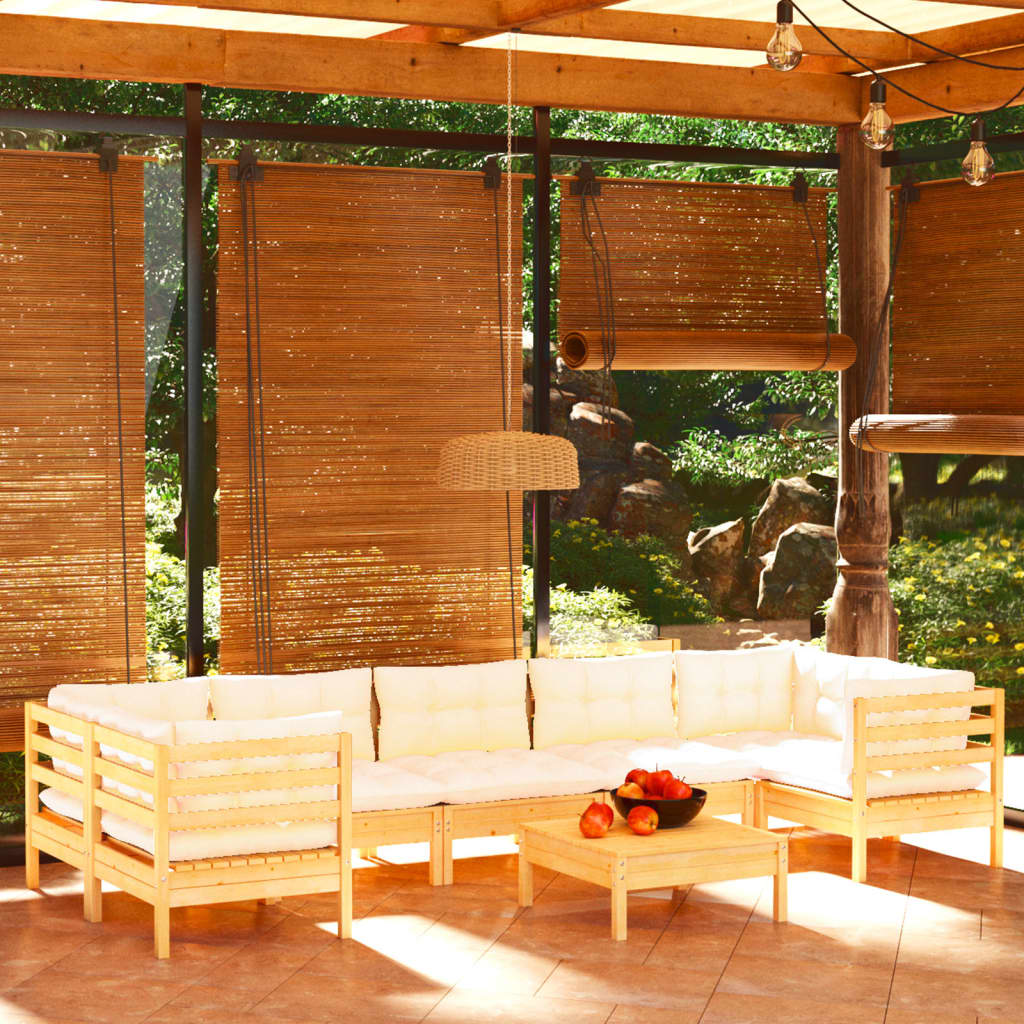 8 Piece Garden Lounge Set with Cream Cushions Pinewood