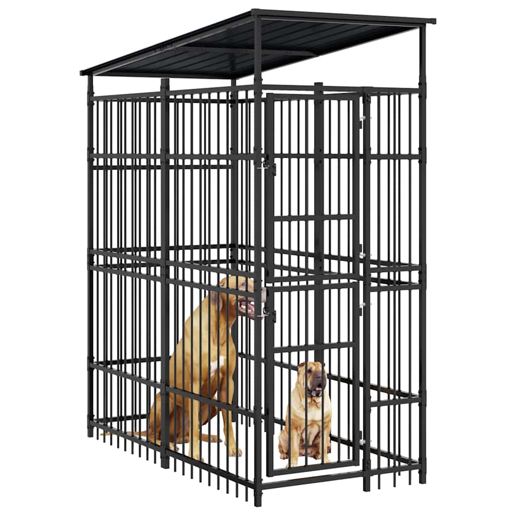 Outdoor Dog Kennel with Roof Steel 1.84 m?