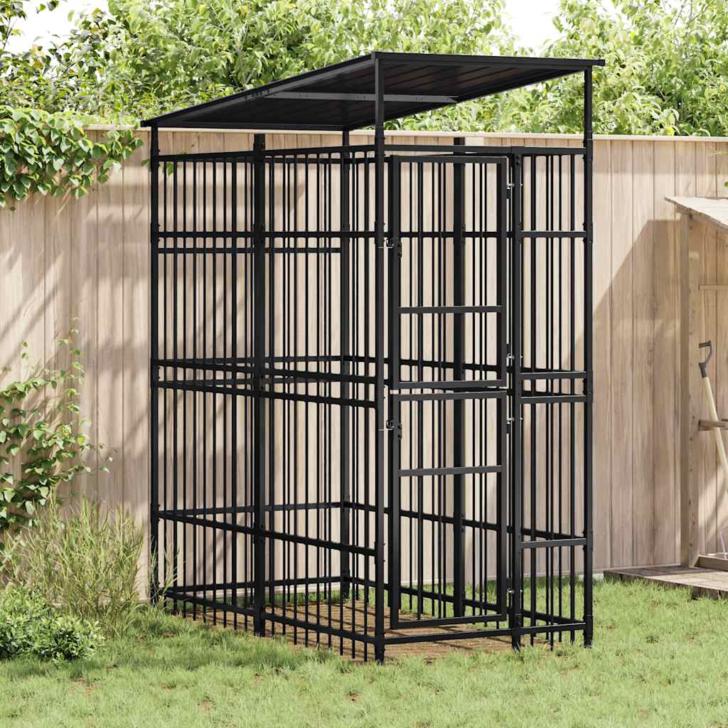 Outdoor Dog Kennel with Roof Steel 1.84 m?