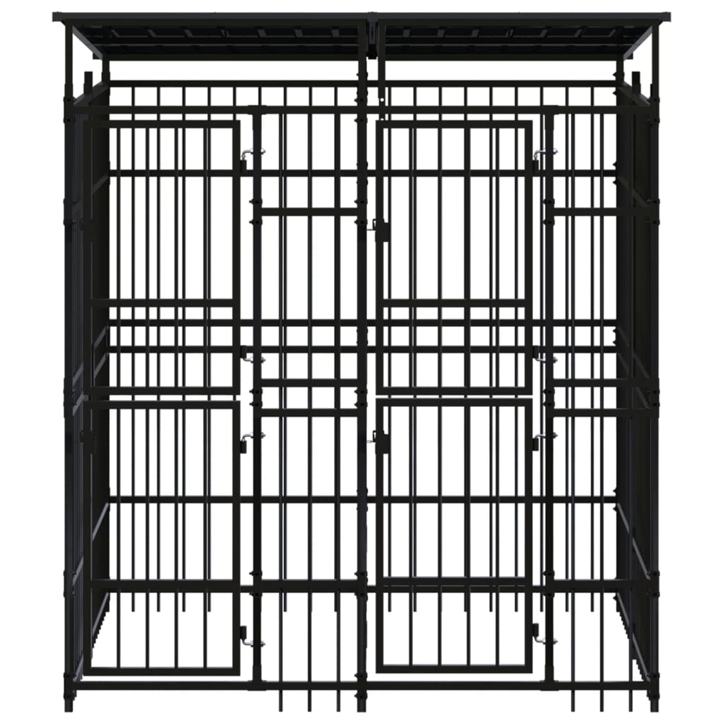 Outdoor Dog Kennel with Roof Steel 3.69 m?