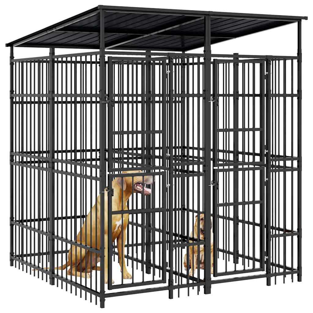 Outdoor Dog Kennel with Roof Steel 3.69 m?