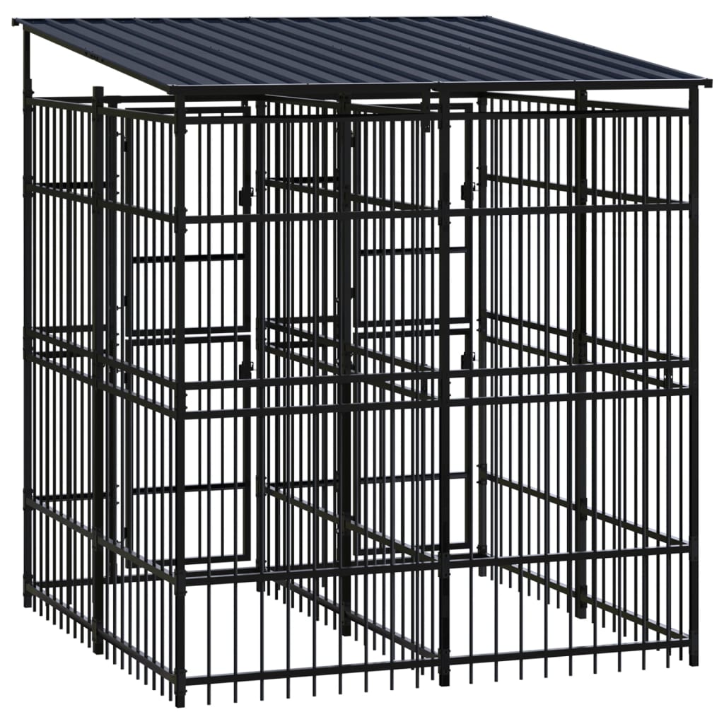 Outdoor Dog Kennel with Roof Steel 3.69 m?