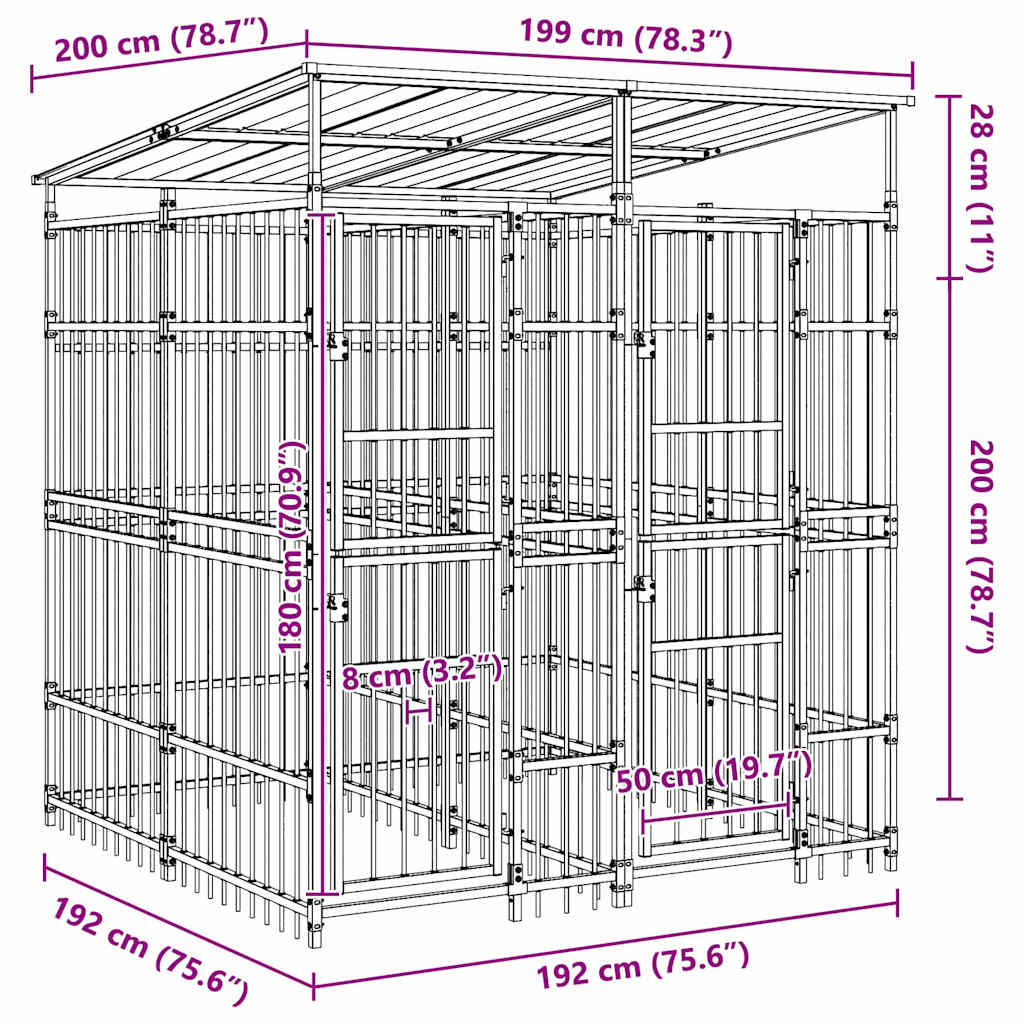 Outdoor Dog Kennel with Roof Steel 3,69 m²