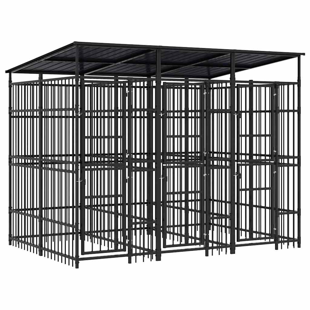 Outdoor Dog Kennel with Roof Steel 5,53 m²