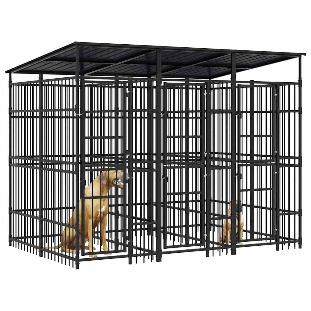 Outdoor Dog Kennel with Roof Steel 5.53 m?