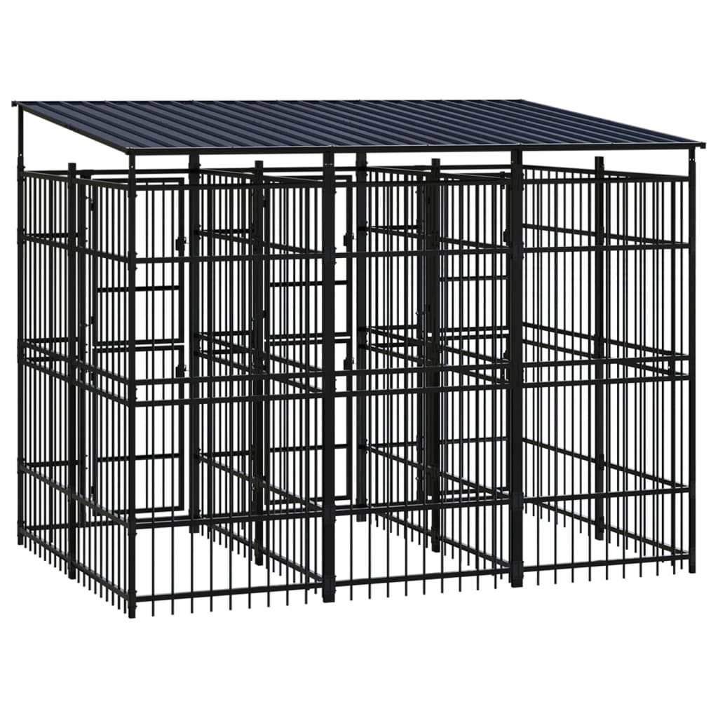 Outdoor Dog Kennel with Roof Steel 5.53 m²
