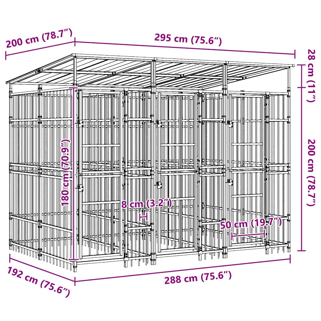 Outdoor Dog Kennel with Roof Steel 5,53 m²