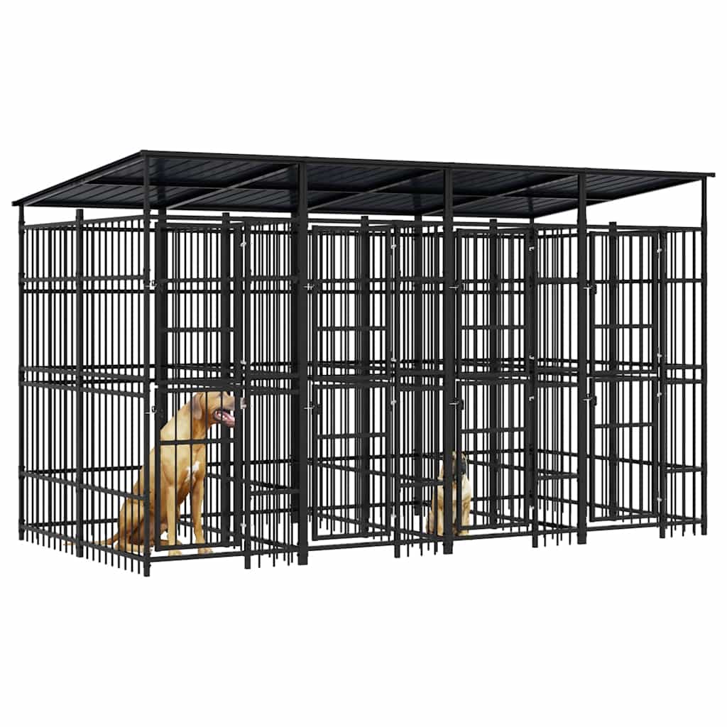 Outdoor Dog Kennel with Roof Steel 7.37 m?