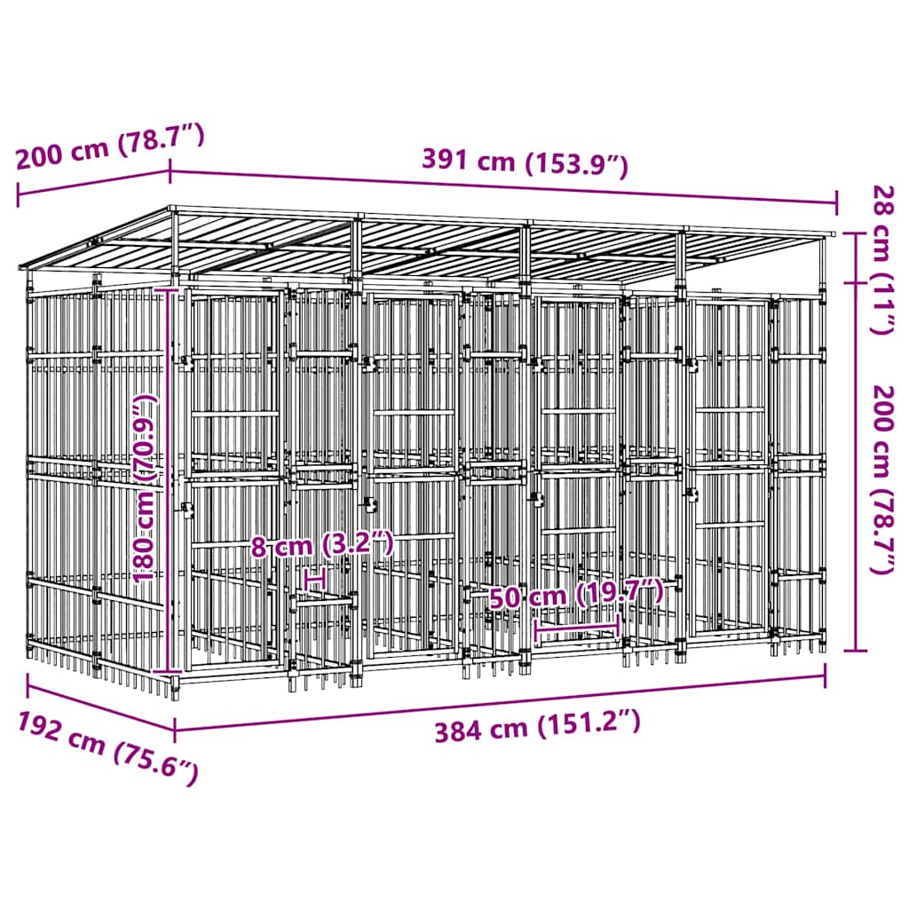 Outdoor Dog Kennel with Roof Steel 7,37 m²