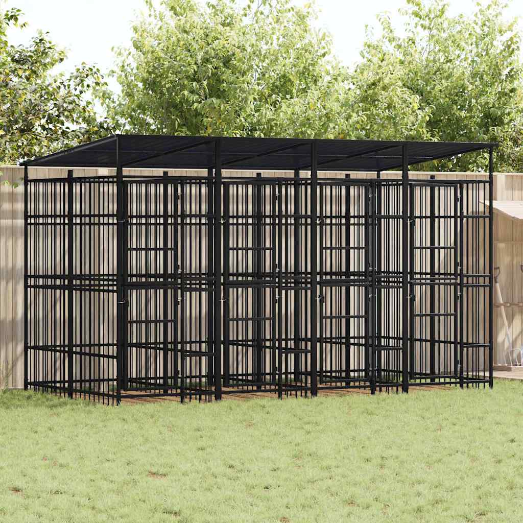 Outdoor Dog Kennel with Roof Steel 7.37 m?