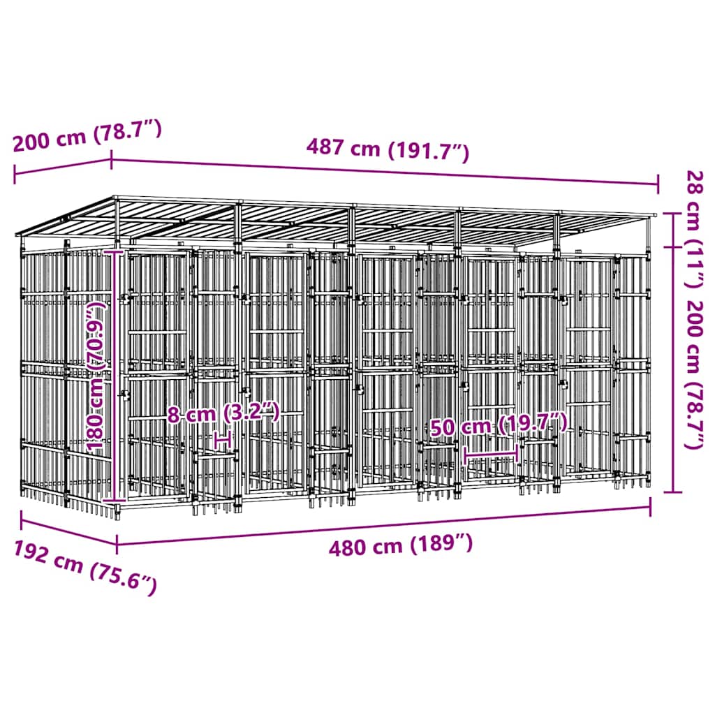 Outdoor Dog Kennel with Roof Steel 9,22 m²