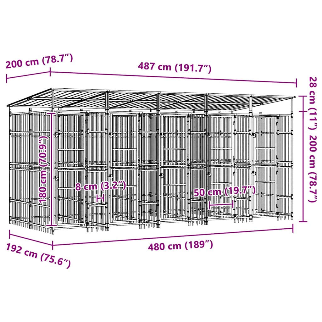 Outdoor Dog Kennel with Roof Steel 9.22 m?