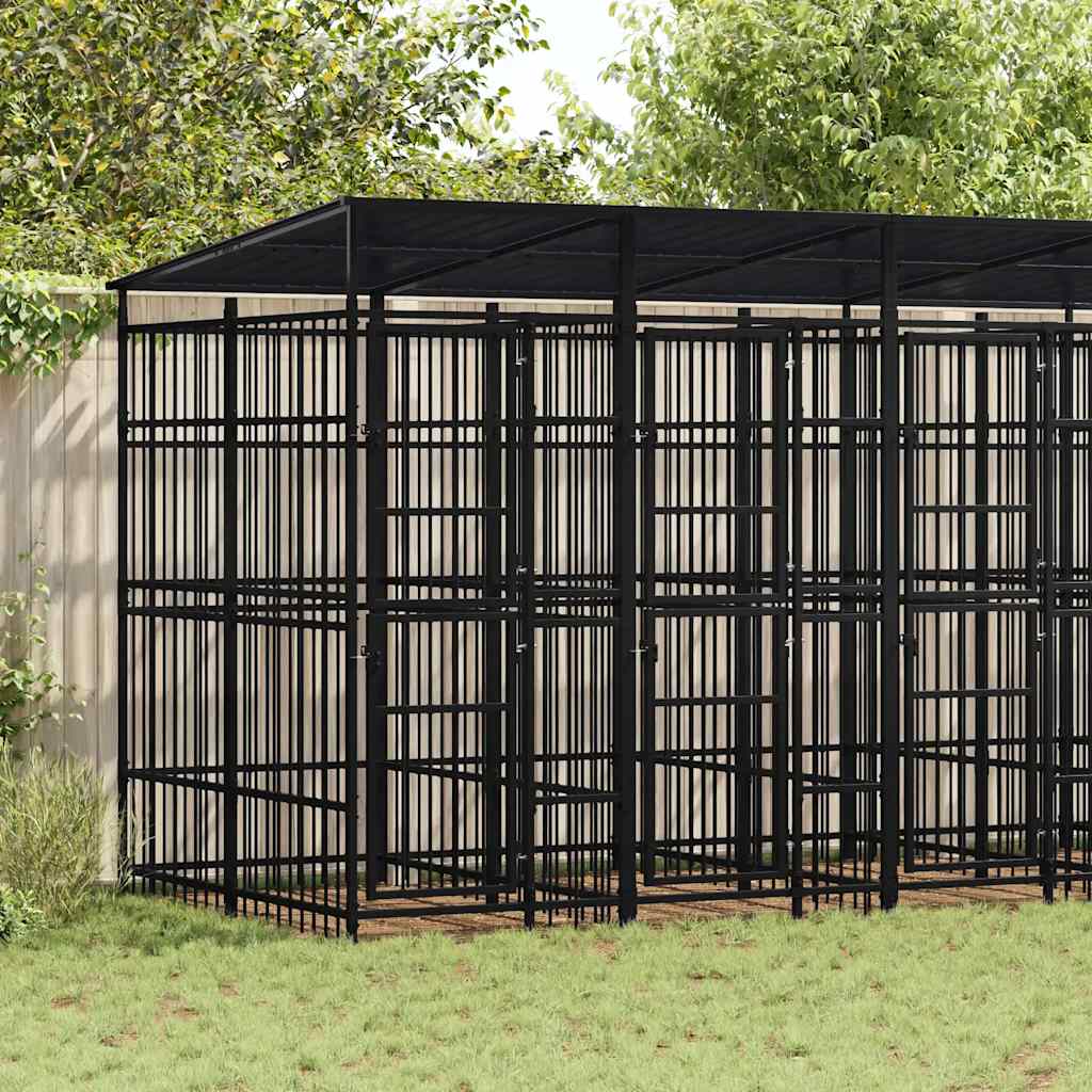 Outdoor Dog Kennel with Roof Steel 9,22 m²