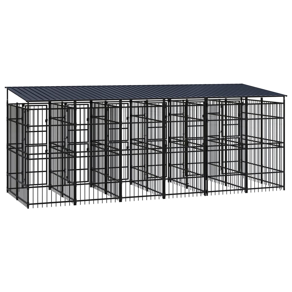 Outdoor Dog Kennel with Roof Steel 11.06 m²
