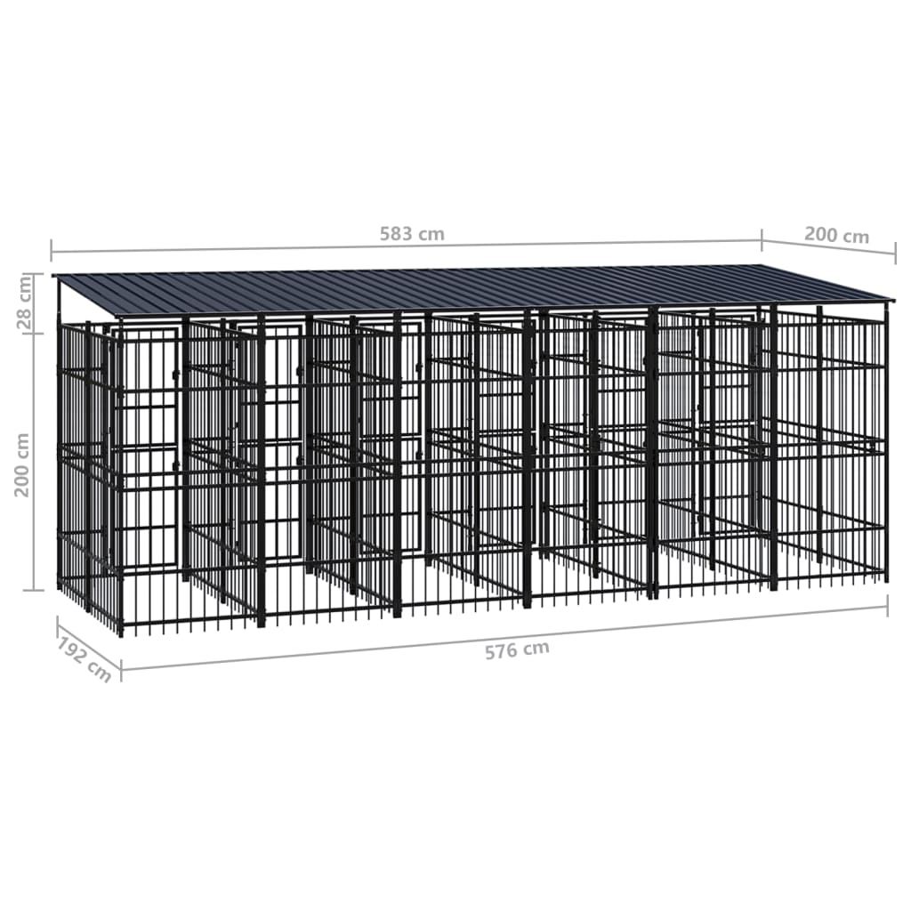 Outdoor Dog Kennel with Roof Steel 11.06 m²