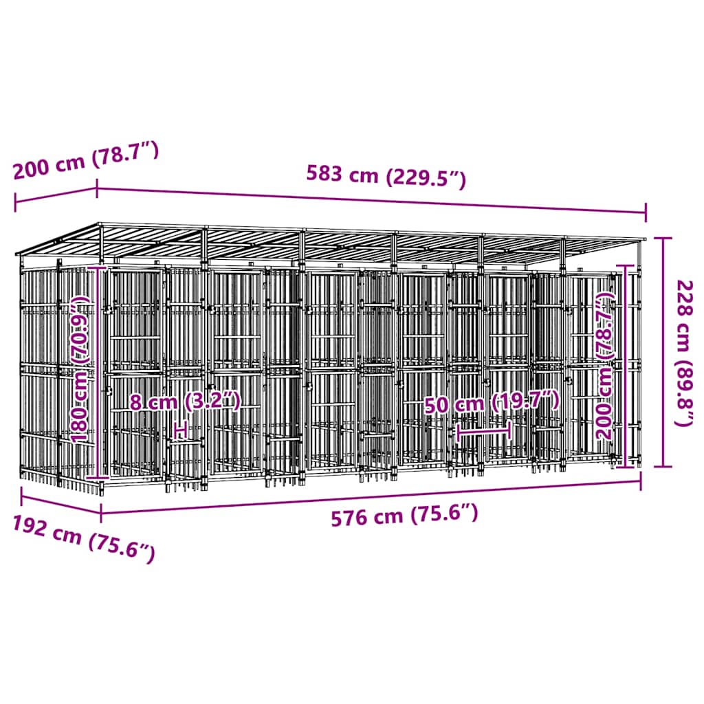 Outdoor Dog Kennel with Roof Steel 11,06 m²