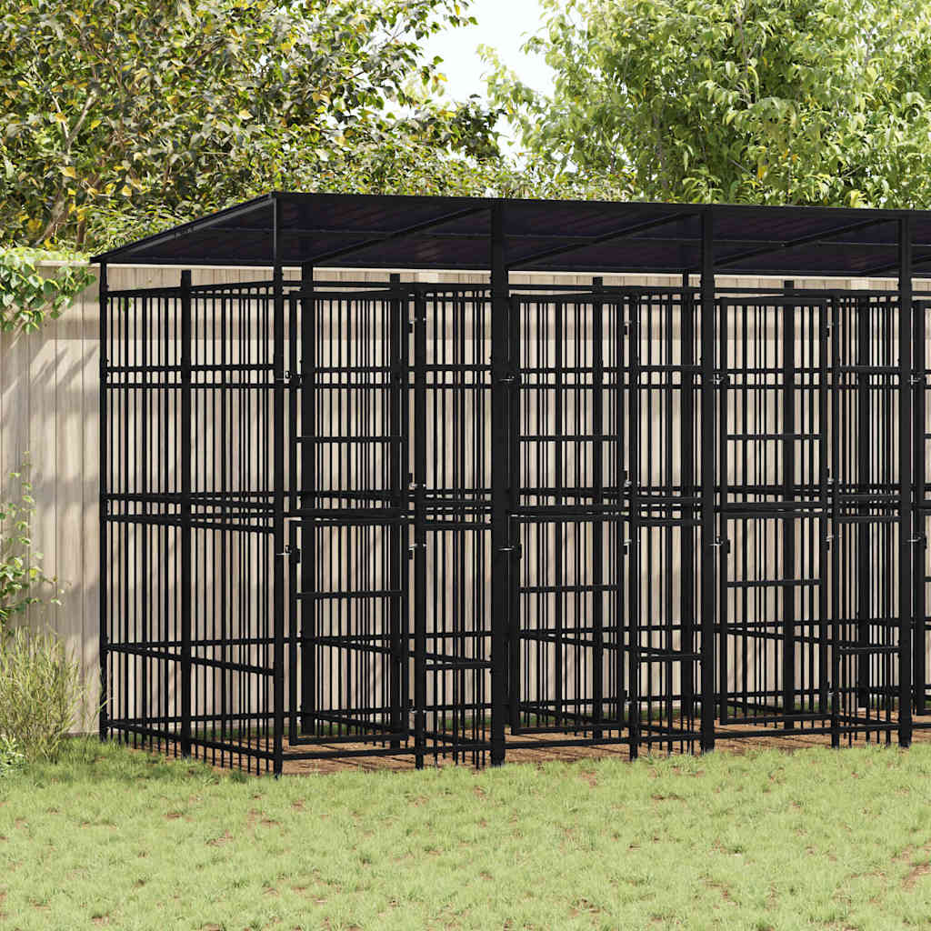 Outdoor Dog Kennel with Roof Steel 11,06 m²