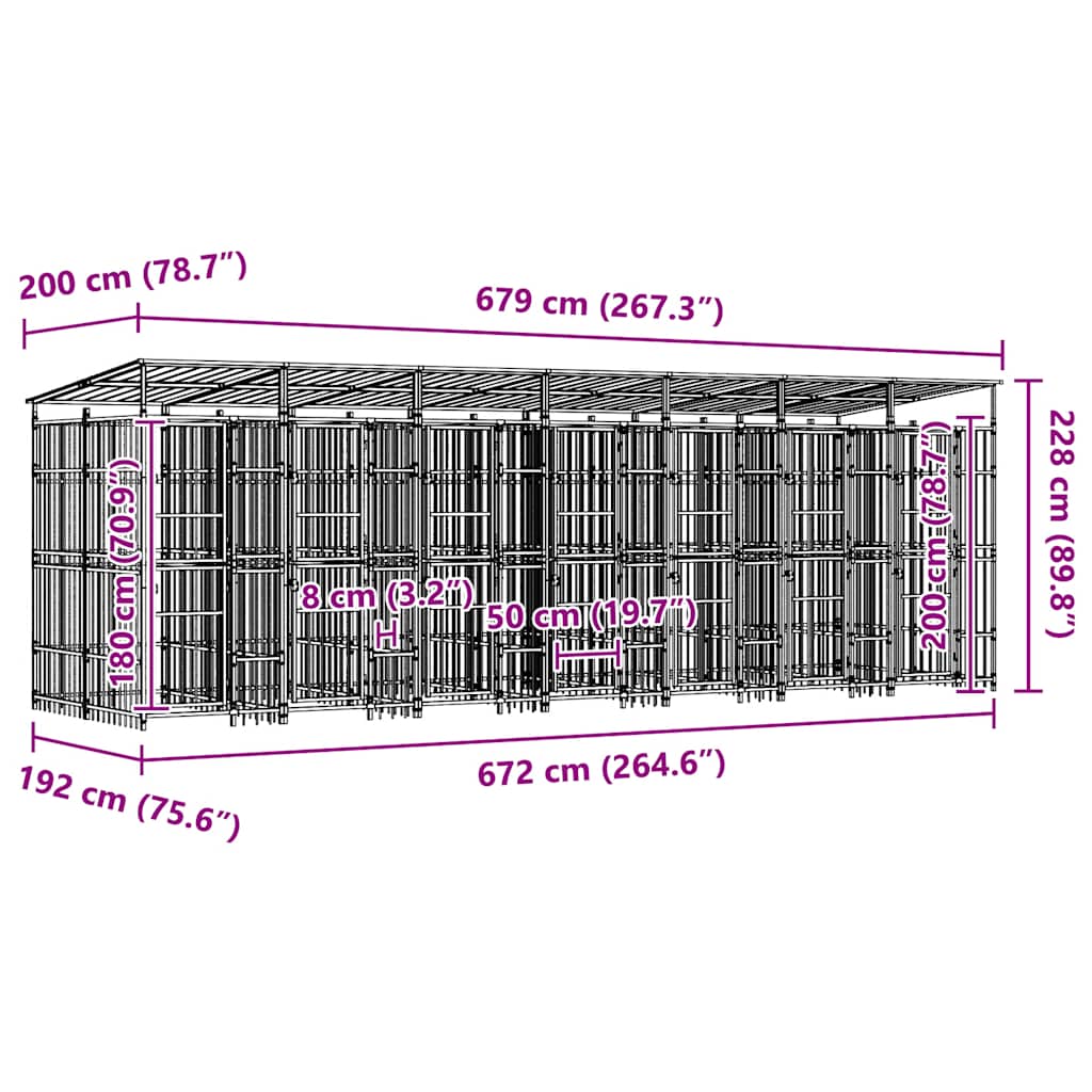 Outdoor Dog Kennel with Roof Steel 12.9 m?