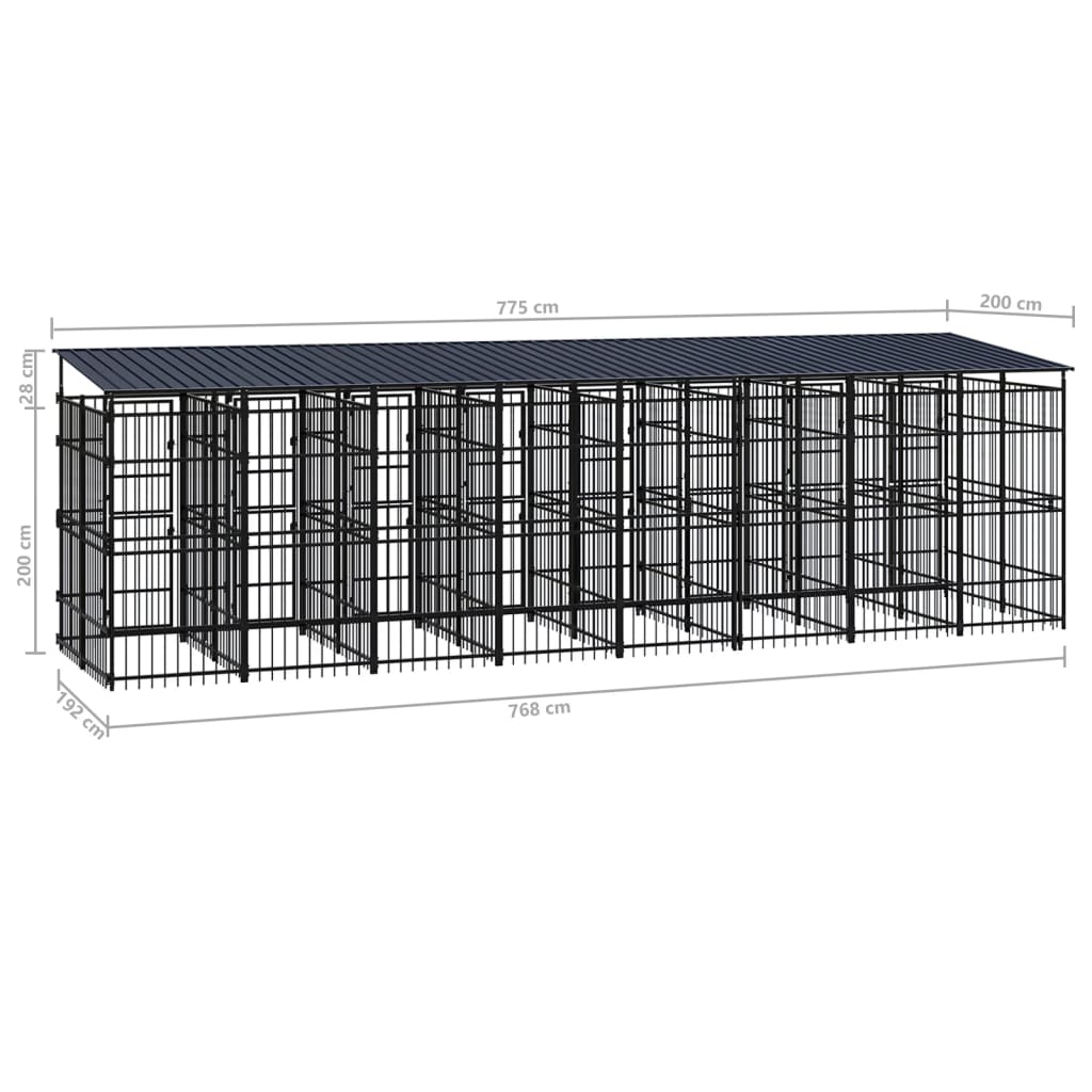 Outdoor Dog Kennel with Roof Steel 14,75 m²